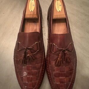 Santoni Dark Brown Woven Leather Loafers
